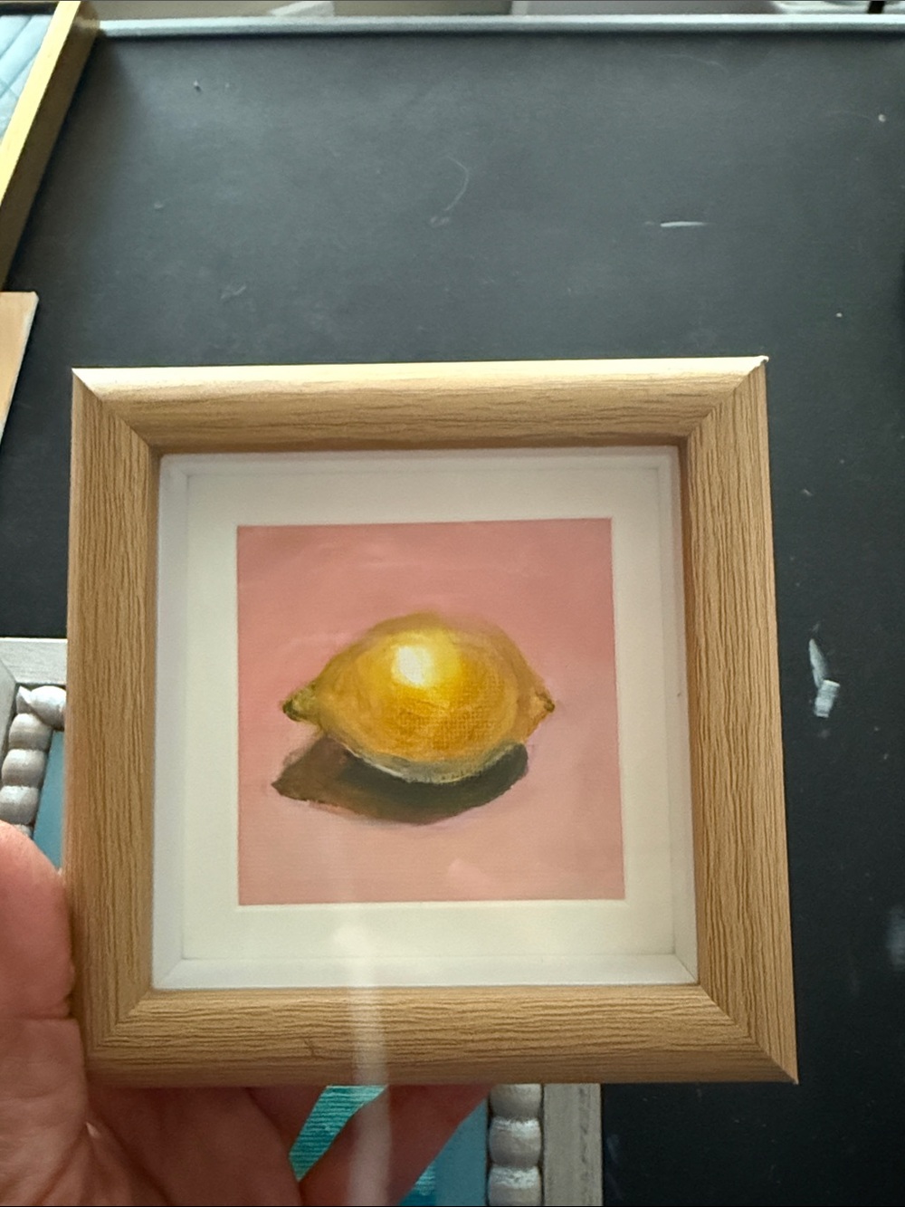 Framed Lemon Still Life Wall Art - Pink Background